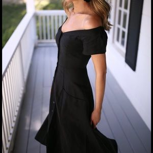 Reformation midi, off shoulder black dress